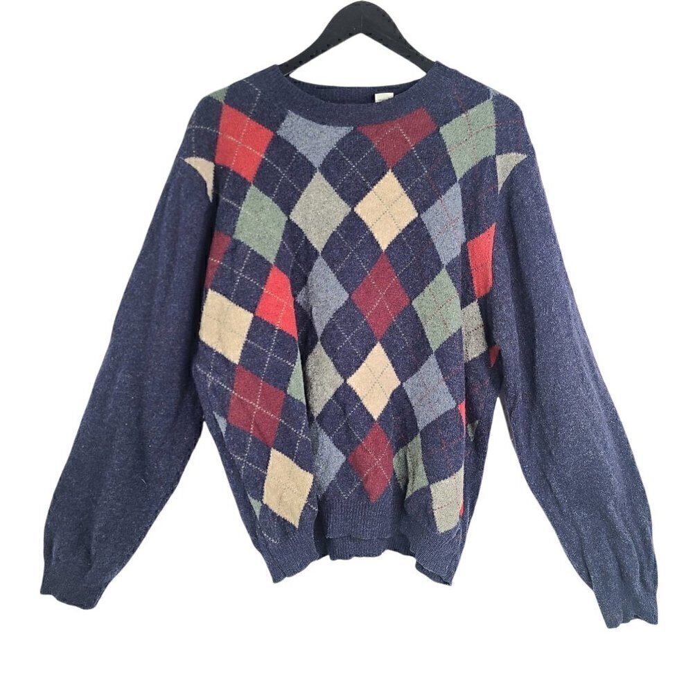 Vintage Field Gear Men's Navy Argyle Lambswool Sweater